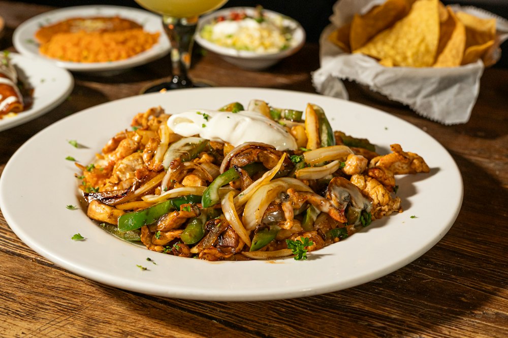 Stock photo of fajitas with peppers and onions