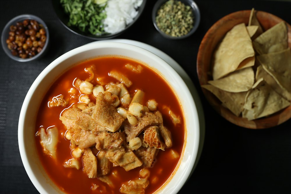 Stock photo of a bowl of menudo-style soup